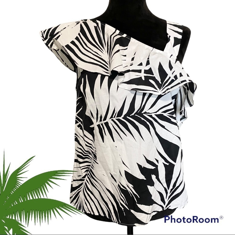 Who What Wear tropical black white top size small